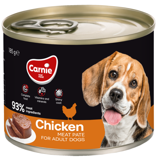 Suņu konservi pieaugušiem suņiem pastēte ar vistas gaļu, gaļa 93% 200g