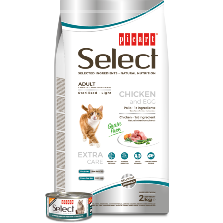 Kaķu barība Select Superpremium Light sterilizētiem kaķiem bez graudiem 8kg