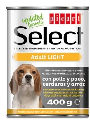 Suņu konservi pieaugušiem suņiem Light ar cāli, tītaru, dārzeņiem un rīsiem 400g