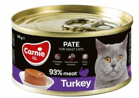 Kaķu konservi pieaugušiem kaķiem pastēte ar tītaru, gaļa 93% 100g
