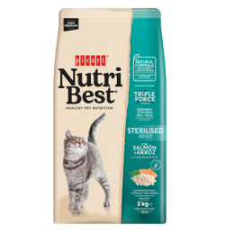 Kaķu barība Nutribest sterilizētiem kaķiem ar lasi un rīsiem 8kg