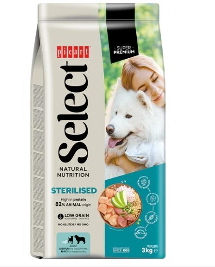 Suņu barība Select vidēja izmēra pieaugušiem sterilizētiem suņiem ar vistu un rīsiem 12kg