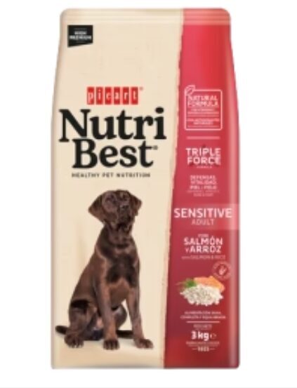 Suņu barība Nutribest ar lasi un rīsiem 15kg